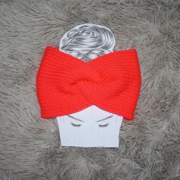 🧡⚡ Neon Orange Twisted Knit Headband – Handmade · One Size - Picture 3 of 5
